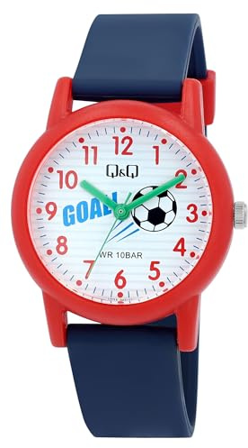 Q&Q Kinder-Uhr Silikon 10 Bar Motiv bunt Lernuhr Analog Quarz (blau weiß)
