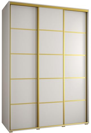 MEBLE KRYSPOL Davos 4 170 Schrank mit DREI Schiebetüren für Schlafzimmer - Moderner Kleiderschrank mit Kleiderstange und Regalen - 235,2x170x60 cm - Weiß Weiß Gold