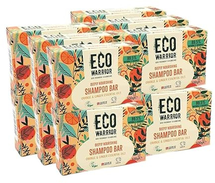 Eco Warrior Nourishing Shampoo Bars, Pink Clay, Orange & Ginger, 12 x 100g | Case of 12 hydrating shampoo bars with pink clay, orange and ginger essential oils; vegan and SLS-free.
