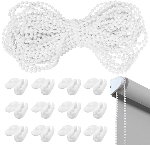 Catena Tenda a Rullo 12 Metri con Connettori Catena da 12 Pezzi, Connettori per Catenelle di Comando di Tende alla Veneziana,Catena Palline per Tenda, Verticali, Veneziane