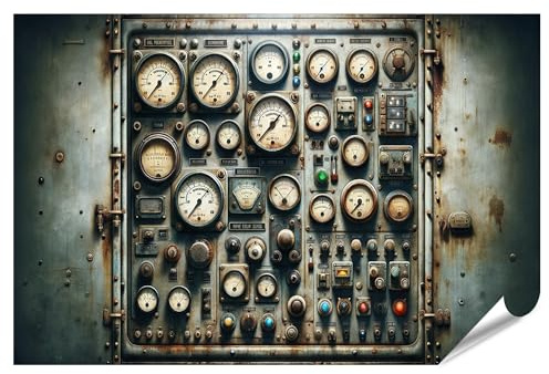 islandburner XXL Bild Poster Vintage-Industriebedienfeld abgenutzt Querformat Premium Bilder Fotodruck