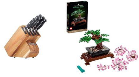 Sabatier Edgekeeper Knife and Acacia Wood Block Set, Self-Sharpening Knives, Set Includes Chef & LEGO Albero Bonsai, Piante Artificiali, Costruzione in Mattoncini