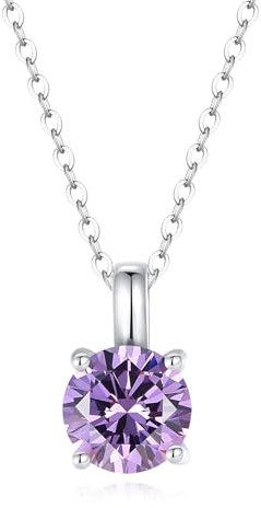 GAVU Collana Punto Luce da Donna, Collana Ciondolo Diamante Zirconia Cubica Viola Pietra Natale di Febbraio, Collana Catena Argento Donna, Regalo per Lei