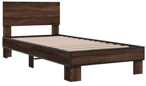 vidaXL Bettgestell Braun Eichen-Optik 90x200 cm Holzwerkstoff Metall