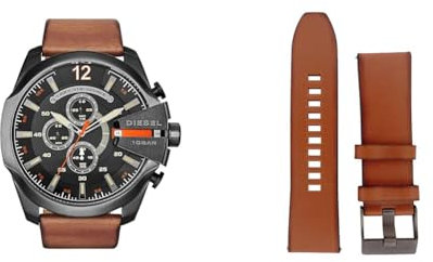 Fossil Men's Mega Chief Brown Watch and Replaceable Beige Strap, Leather Set