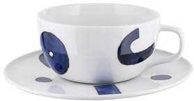 Alessi Itsumo - Yunoki ware NF08/87S - Set de Tasse à Café Filtré Design, avec Soucoupe, Esthétique Minimale, en Porcelaine Blanche avec Décor Samiro Yunoki, Diamètre 15 cm