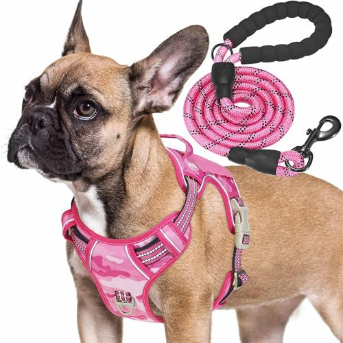 Haapaw Imbracatura tattica per cani medi senza tirare Imbracatura da addestramento riflettente Easy Control Militare Medio Rosa Camouflage