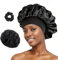 FOLAI 1 Stück Schlafmütze Satin Bonnet Nacht Schlaf Doppelte für Lockiges Haar, Atmungsaktive, Verstellbare Schlafhaube mit Gummiband zur Befestigung Auf Dem Kopf für Damen und Mädchen…