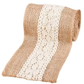 Pmnzdy 2M Juteband mit Spitze 10cm breit Vintage Spitzenband Natürliche Sackleinen Hessische Jute Bänder Spitzenbordüre Dekoband Stoffband Geschenkband Weihnachten Hochzeit Party Tischdeko DIY 6#