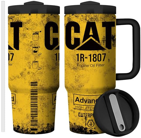 Equoza CAT Oil 30 oz Tumbler with Handle Funny Tumbler for Men Dad Birthday Gifts for Men Travel Mug Double Wall Vacuun Insulated Cup with Lid and Straw (Pack of 1)