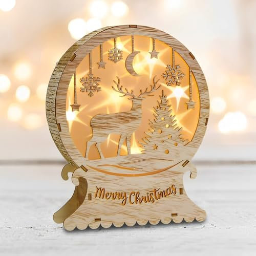 Ycaaeo Weihnachtsdeko Beleuchtung aus Holz,LED Elch Weihnachtsschmuck Beleuchtung Holz,Weihnachtsdeko Innen LED Weihnachtsbeleuchtung Aus Holz Fensterbeleuchtung für Innen Balkon