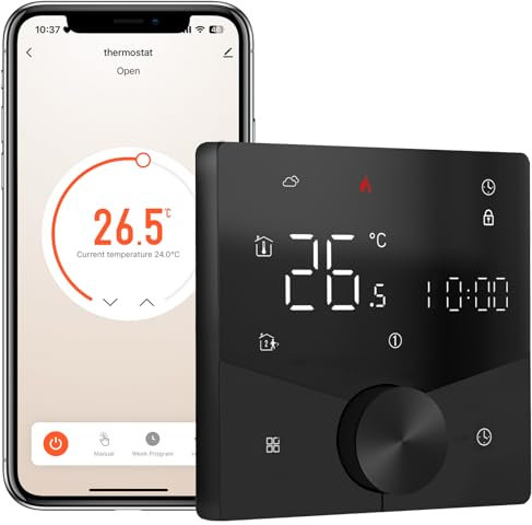 MVAVA Thermostat, Smart WLAN Thermostat Kompatibel mit Alexa und Google Assistant, Raumthermostat Kompatibel mit Tuya Smart Life App Fernbedienung, Schwarz