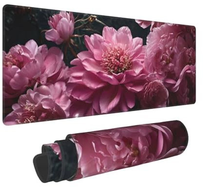 Gaming Mouse Pad 35.4x11.8x0.12 inch XXL Large Gaming Mouse Mat with Stitched Edges, Pink Flowers Mouse Pad, with Non-Slip Base Extended Mouse Pads, Keyboard Desk Pad with Water Resist Surface N-682