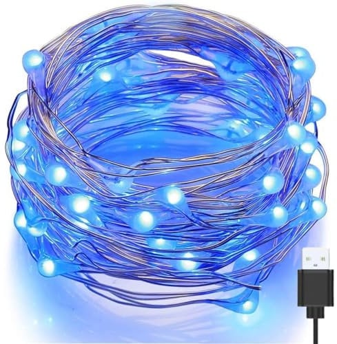 AAN USB Powered Fairy LED Lights Indoor Decorative String Lights Waterproof Copper Wire Firefly Lights for Jars, Christmas Tree Decoration, Birthday Party and More Blue (5M/16 Ft.)