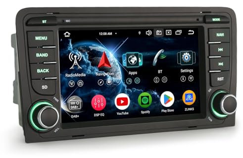 Erisin 7 pulgadas 8-Núcleo 4GB+64GB Android 14 Radio Coche GPS Autoradio Bluetooth Pantalla 2 DIN para AUDI A3 S3 RS3 RNSE-PU Soporte CarPlay inalámbrico Android Auto WiFi DSP DAB+ OBD2 FM Canbus TPMS