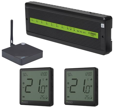 ENGO Controls Multi-Zone Wireless Underfloor UFH Smart Heating Control Pack Zigbee Wifi Gateway, Wiring Centre, 2–6 Smart Thermostats (Black, 6, Zones)