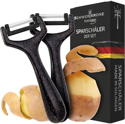 Schwertkrone® Sparschäler 2er Set [MADE IN SOLINGEN - GERMANY] - Kartoffelschäler Gemüseschäler - Spargelschäler Peeler - Schälmesser Gurkenschäler - Rechts- und Linkshand