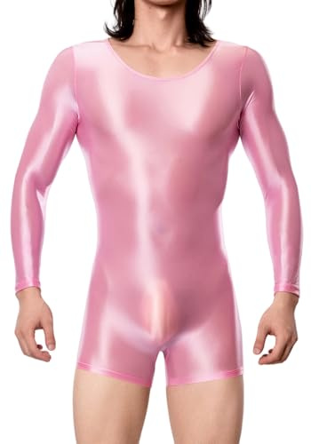 AIEOE Body brillant à manches longues pour homme - Body super extensible - Justaucorps pyjama