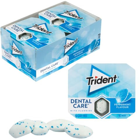 iChuches- Chicle sin azúcar de larga duración Trident. Refrescante, sin calorías, ideal para el aliento (12 und, oral-b menta)