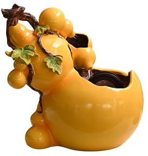 SDA287MZ Fontaine d’Intérieur Cascade Fontaine de Bureau en Forme de Gourde, Petite Fontaine décorative en Eau recyclée, Fontaine de méditation d'intérieur Zen pour Méditation(Light Yellow)