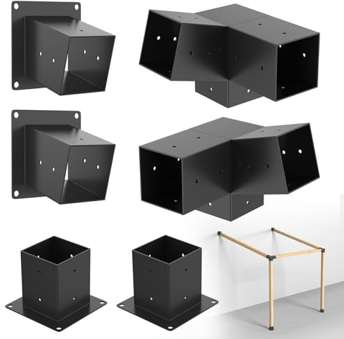 TFMUZERT Staffe per pergola con tetto inclinato a 15°, kit di estensione per montaggio a parete per pergola a 3 vie, staffa angolare da 4''x4'' per base in legno, staffa ad angolo per gazebi, pergole