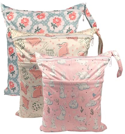 Hixingo Wetbag 30x36cm Windeltasche mit Reißverschluss, Wiederverwendbar Wetbag Kindergarten, wasserdichte Tasche für Kleinkind-Windeln, Reisen, Strand und Pool (Farbe 8,3 Packs)
