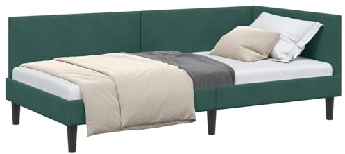 vidaXL Velvet Corner Bed Frame Modern Design Engineered Wood Adjustable Headboard for Indoor Use