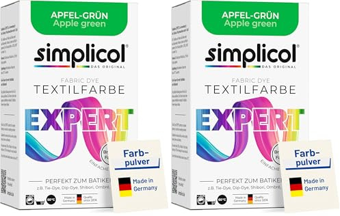 simplicol Textilfarbe expert Apfel-Grün | Perfekt zum Batiken und für kreative DIY-Projekte | Einfache Anwendung | Farbpulver | 150 g (Packung mit 2)