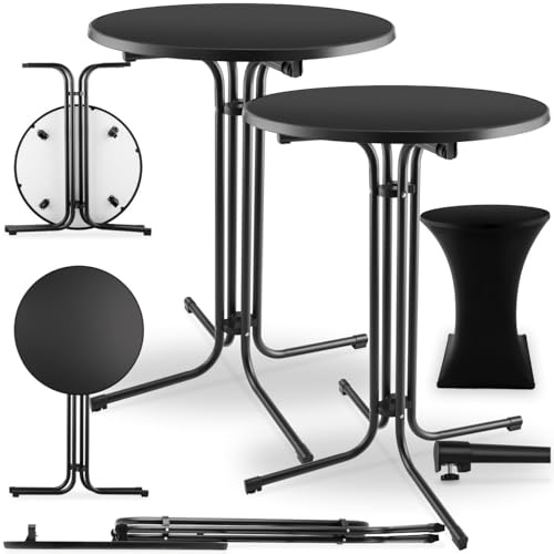 tectake® Set av två hopfällbart ståbord, runt bord, 90x110 cm stabilt & lättskött, golvskyddande plastfötter, bärbart, eventståbord, mobila bord, fällbart ståbord, höj- och sänkbart- Svart