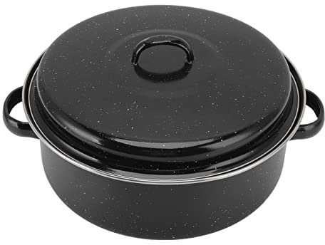 Taidda Enamel Non Stick BBQ Roasting Pan Black Speckled Finish Pot Roast Pan With Lid for Roasted Sweet Potatoes Chestnuts Household Cooking (Iron Cover 28cm)