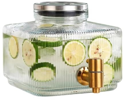 Dcfbkl Distributeur de boissons en verre de grande capacité avec robinet robuste, passe au lave-vaisselle, carafe avec robinet pour fêtes et événements