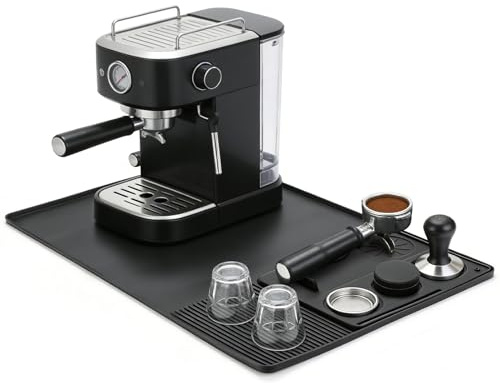Romon Tappetino per Macchina da Caffè 2 in 1 | Tappetino in Silicone Antiscivolo per Caffè Espresso con Zona Tassaggio, Impermeabile, 40x60 cm, Nero