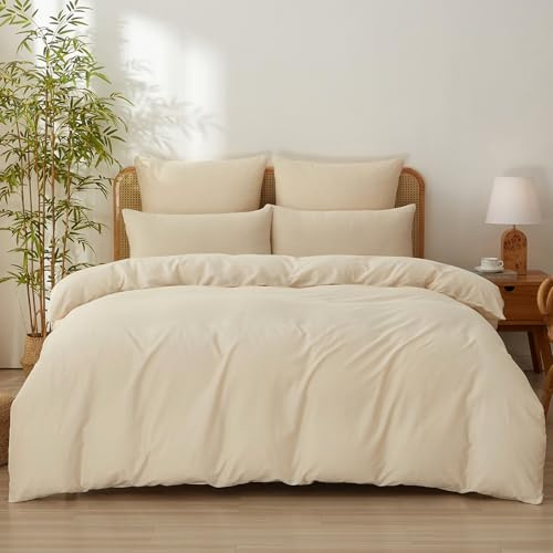 Bailix Premium Satin Bettwäsche 135x200 2teilig aus 100% Baumwolle, Oeko-Tex Luxuriöser Glanzsatin mit Reißverschluss kühlende Bettwäsche Set mit 1 Bettbezug 135x200 + 1 Kissenbezug 80x80 Beige