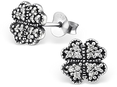 Laimons Damen-Ohrstecker Kleeblatt glanz mit Zirkonia Sterling Silber 925