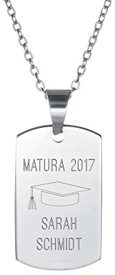 Gravado Halskette mit Erkennungsmarke aus Edelstahl und Gravur zur Matura, Personalisiert mit Namen und Jahr, Unisex Schmuck