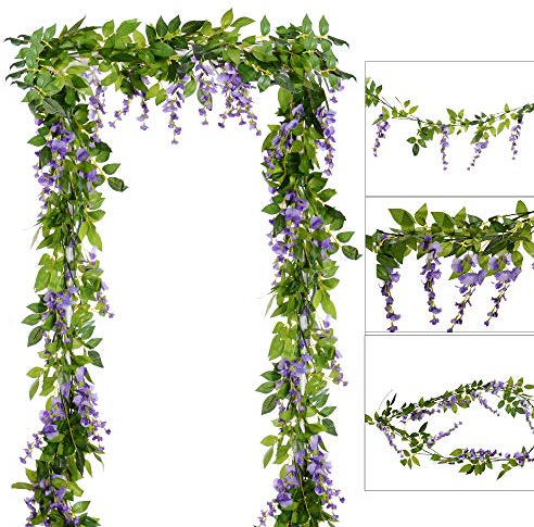 DearHouse -4 Pack 2M Artificial Wisteria Garland Silk Hanging Garland for Garden Home Garden Ceremony Wedding Arch Floral Decoration
