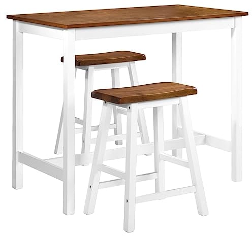 vidaXL Massivholz Bartisch mit Barhocker 3-TLG. Stehtisch Tresentisch Barstuhl