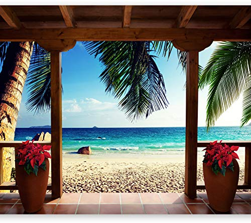 murando Fototapete selbstklebend Tropische Insel 245x175 cm Tapete Wandtapete Klebefolie Dekorfolie Tapetenfolie Wand Dekoration Wandaufkleber Wohnzimmer Natur Landschaft Strand Meer