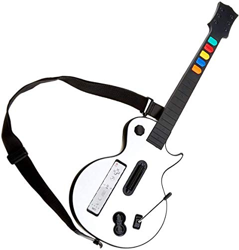 DOYO Kabelloser Guitar Hero Controller für Wii und Rock Band 2 U-Spiele (Außer Rock Band 1) Mit Gurt, Weiß