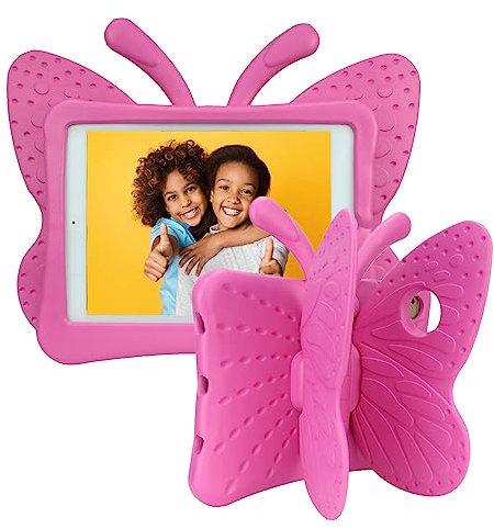 Tading Kinder Hülle für iPad 9.7 2018 2017 (6th 5th Gen) / iPad Pro 9.7/ iPad Air 2 / Air 1 Case Schutzhülle, Ultra Leicht Stoßfest Robust Kind Schutzhülle, Kickständer, Süß Schmetterling -Magenta