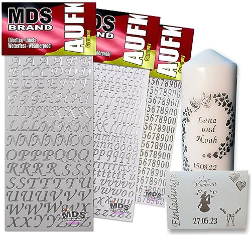 MDS Brand 1,5cm Buchstaben zum aufkleben einfach zum basteln und gestalten von Scrapbook & Karten, auch EIN Super Alternative zu wachsbuchstaben Kerzen 71 (Silber)