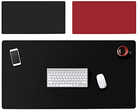 Insun Multifunktionales Office Mauspad Wasserdichte Schreibtischunterlage aus PU Leder Ultradünnes Matte Zweiseitig Nutzbar für Büro und Zuhause Schwarz Rot 130x55cm