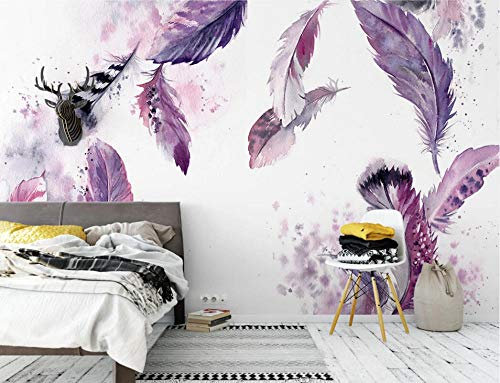 Tapete Kinderzimmer Fototapete Handbemalte Lila Federn Einfaches Aquarell Tapeten Vliestapete Modern Schlafzimmer Wandtapete Bildtapete Wand Dekoration