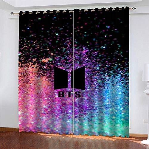 Kind 2er-Set Verdunkelungs Vorhang,Farbe schwarz BTS Kunst Malerei Kinder Gardinen Ösen Gardine Thermo Polyester Schlafzimmer Vorhänge Muster 160 x 140 cm (HxB)