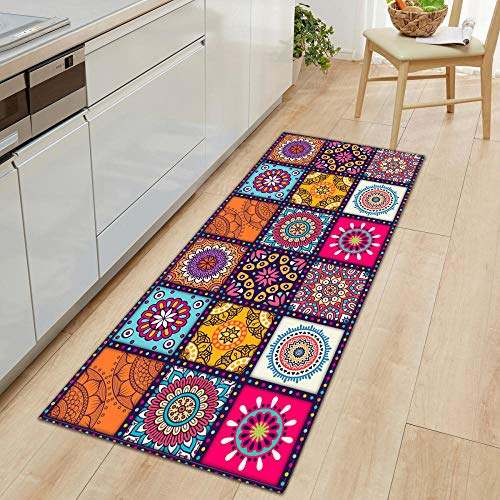 Teppichläufer Küchenläufer Bereich Teppich Teppichbodenmatte für den Heimbereich Bodenmatte für Wohnzimmer Badezimmer Dekoration Teppich Anti-Rutsch Buntes Mandala 60X180CM