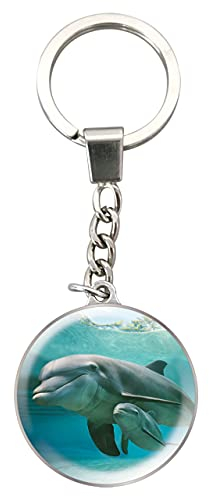 Deluxebase Magnidome Schlüsselanhänger Delphin Bezaubernder Glas-Schlüsselanhänger Delphin in Kuppelform mit Edelstahlkette