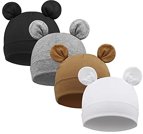 DRESHOW 4 Stücke Unisex Mütze Hut Junge Mütze Frühling Mützchen Kleinkind Wendemütze Jersey Slouch Beanie Bekleidung Unisex Infant Hut Kindergarten Mütze