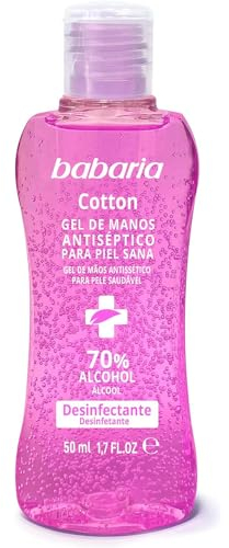 BABARIA - Gel Hidroalcoholico Manos Cotton - 50ml | Bote Pequeño desinfectante manos liquido | Rapida Absorccion | Hidratente | Gel Desinfectante, Con Algodón Y Rosa Mosqueta | Vegano
