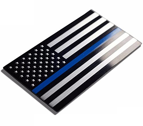 Muzzys - Premium-Aufkleber mit amerikanischer Flagge, Aluminium, dünn, blau, 8,1 x 4,4 cm, USA, zum Aufkleben auf Auto, LKW, Stoßstange, Fenster, Glas, patriotisches Geschenk, hergestellt in den USA.