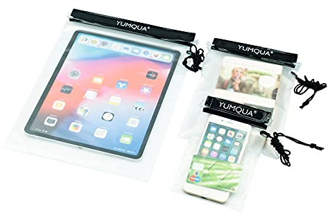 YUMQUA wasserdichte Beutel, Trockene Tasche wasserdichte Tasche für Kameras/Handys/iPad/Dokumententasche, Geeignet für Reisen/Zuhause/Außen/Wassersport (Schwarz)